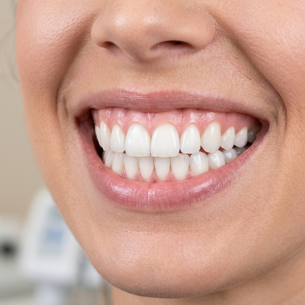 Aligned teeth smile transformation after braces
